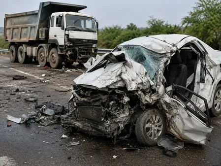 मध्य प्रदेश के मंदसौर में दिल्ली-मुंबई एक्सप्रेसवे पर कार की ट्रक से टक्कर: चार की मौत, दो घायल