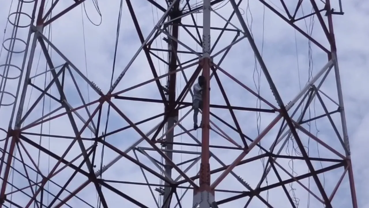 Climbed a mobile tower