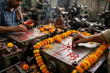 विश्वकर्मा पूजा पर मशीनों पर स्वस्तिक बनाना क्यों है जरूरी? जानें 'ॐ' और 'शुभ-लाभ' लिखने की मान्यता