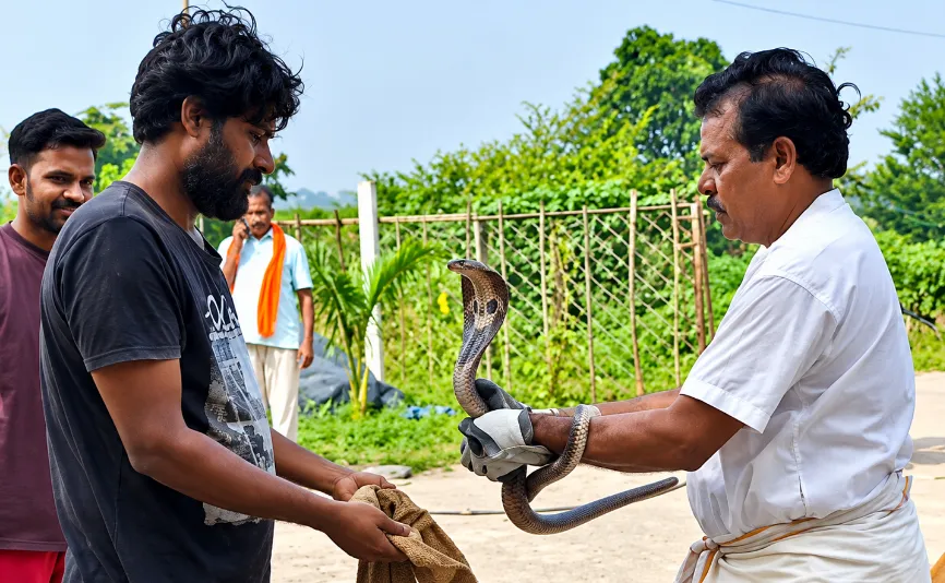 भाजपा प्रदेश प्रवक्ता के हाथ पर लिपटा सांप, घर में घुसे 6 फीट लंबे सांप का खुद किया रेस्क्यू