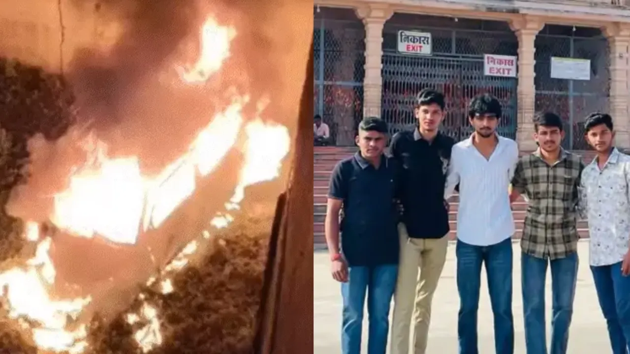 दर्दनाक सड़क हादसा: डिवाइडर से टकराकर पुलिया से नीचे गिरी कार, आग लगने से 4 युवकों की जिंदा जलकर मौत, 1 गंभीर