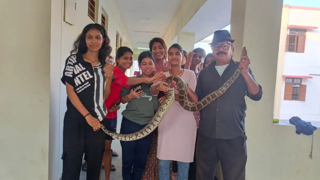 रिमझिरिया छात्रावास में 8 फीट लंबा अजगर मिलने से मचा हड़कंप, अकील बाबा ने किया सुरक्षित रेस्क्यू