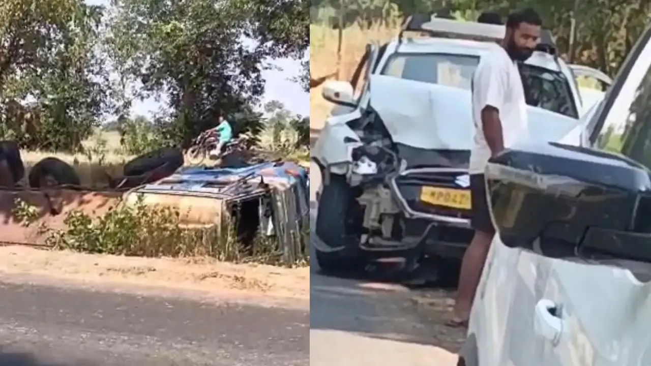 सीहोर में तेज रफ्तार ट्रक का कहर: कार को टक्कर मारकर गड्ढे में पलटा, एक व्यक्ति घायल